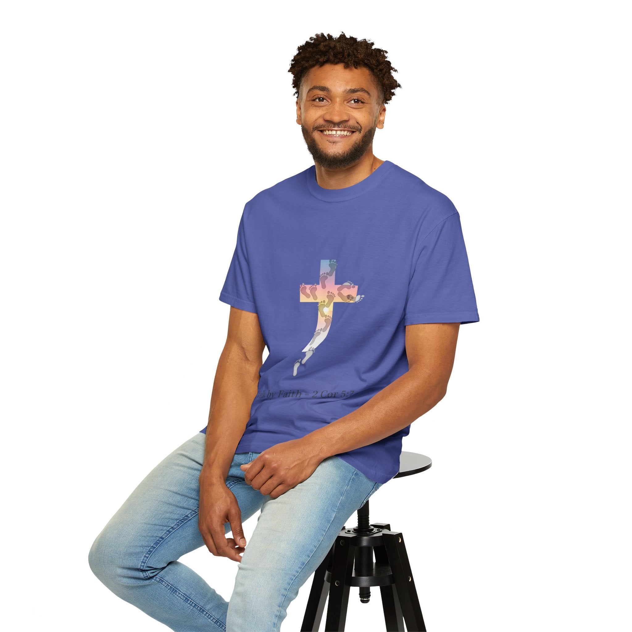 Walk by Faith T-Shirt – Cross & Footprints Christian Tee for Bold Believers Printify