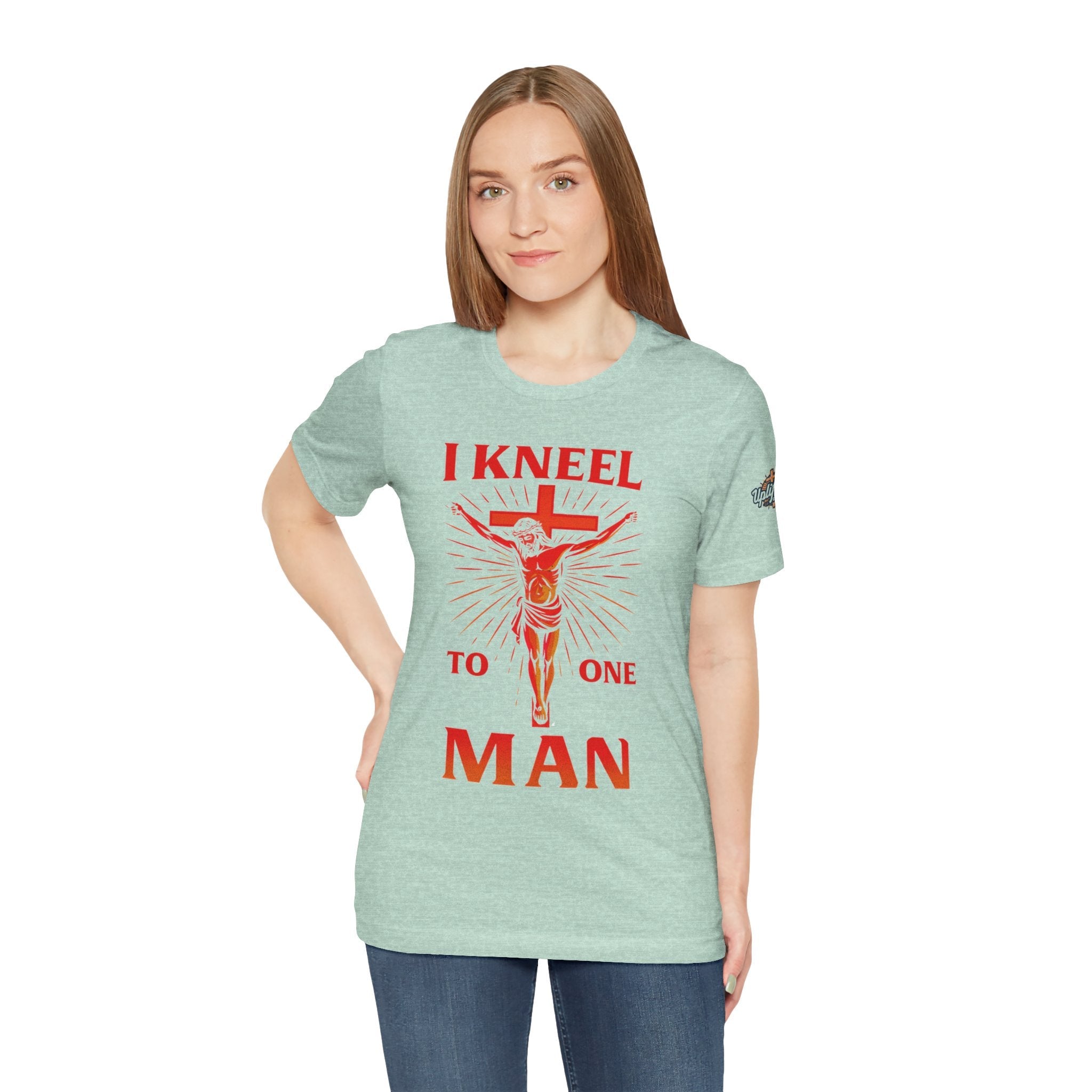 I Kneel to One Man T-shirt – Crucifixion Christian T-shirt for Unashamed Devotion & Bold Faith Printify