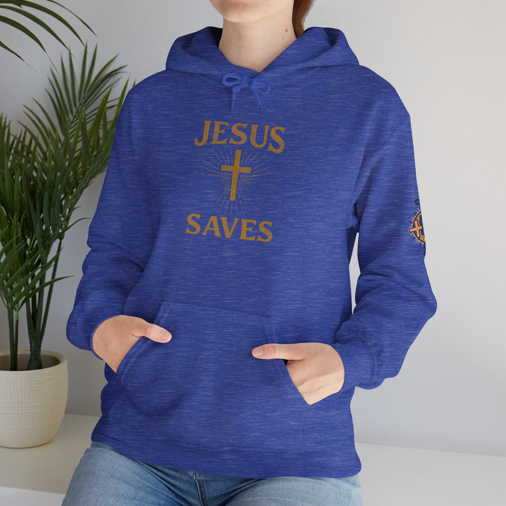 Jesus Saves Hoodie – Radiant Cross & Rays of Light Christian Sweatshirt for Eternal Hope & Faith Printify