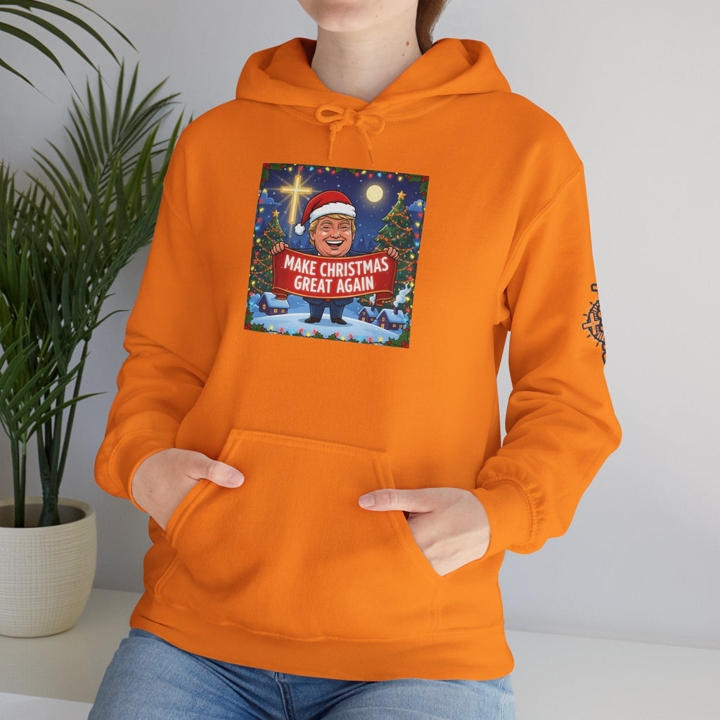 🎄 Make Christmas Great Again – Patriotic Christian Christmas Hoodie | Bold Holiday Faith Tee | Red & White Banner Design | Uplifted Gear Printify