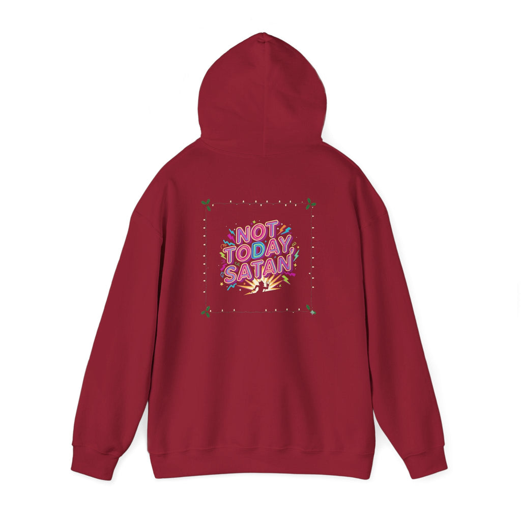 🔥 Not Today, Satan – Retro 90s Christian Hoodie | Neon Faith Tee | Funky Cartoon Devil | Bold Bible Verse Shirt | Uplifted Gear Printify