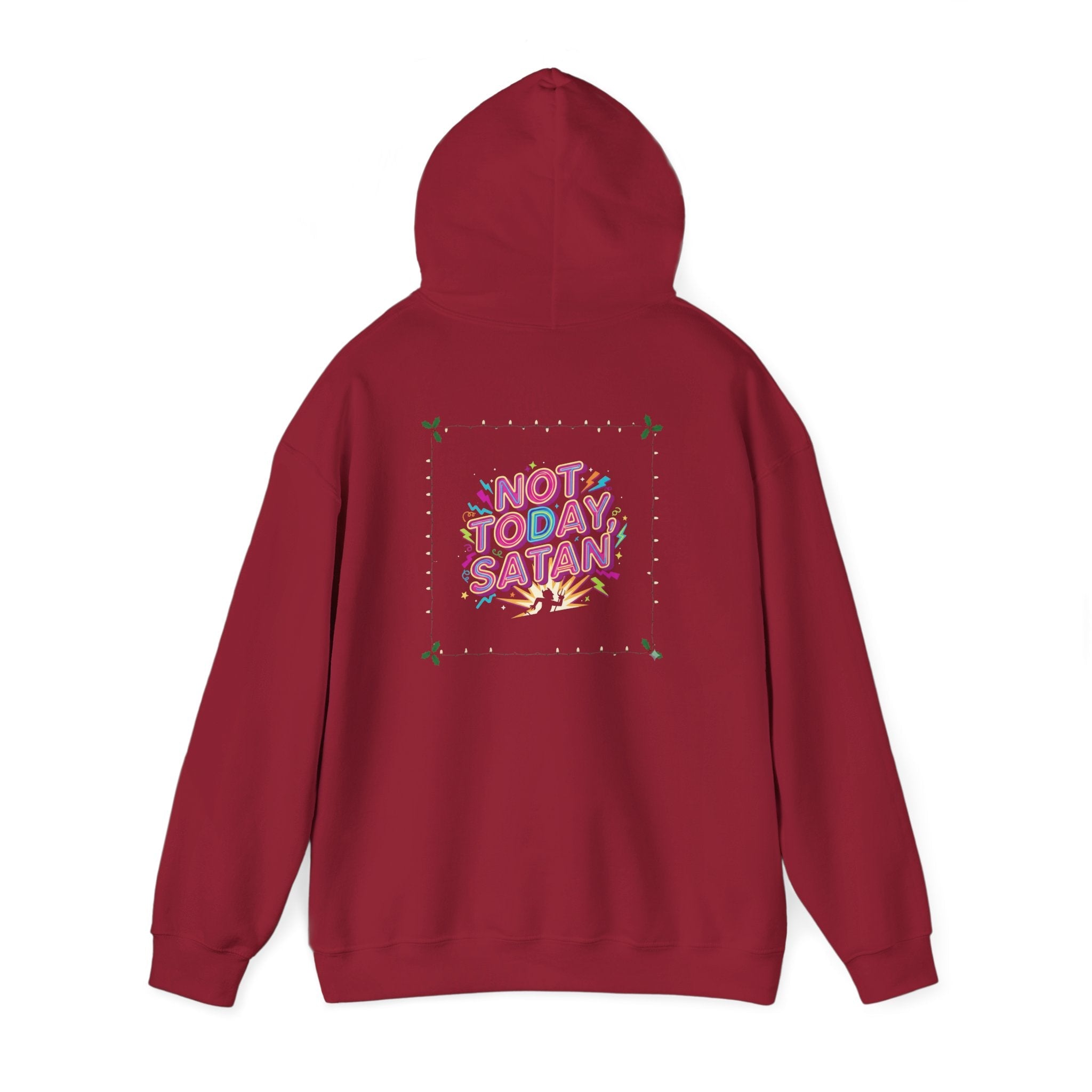 🔥 Not Today, Satan – Retro 90s Christian Hoodie | Neon Faith Tee | Funky Cartoon Devil | Bold Bible Verse Shirt | Uplifted Gear Printify