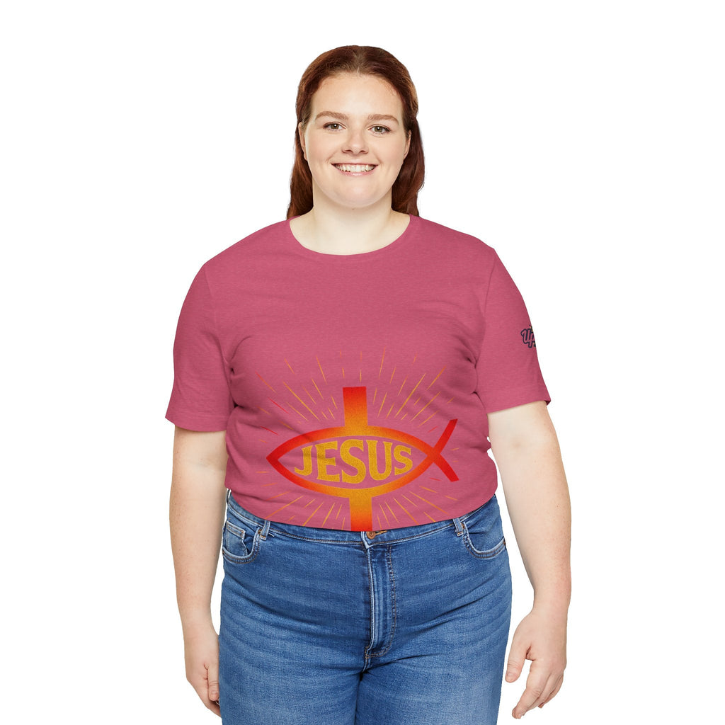 Jesus Ichthys T-shirt – Christian Fish Symbol with Cross & Jesus Inscription T-shirt for Eternal Faith & Streetwear Printify