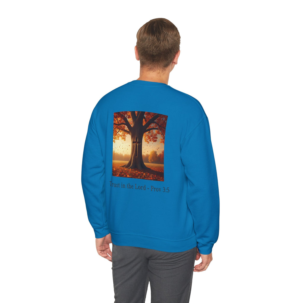 Trust in the Lord Sweatshirt – Autumn Tree Proverbs 3:5 Christian Sweatshirt for Cozy Faith Printify
