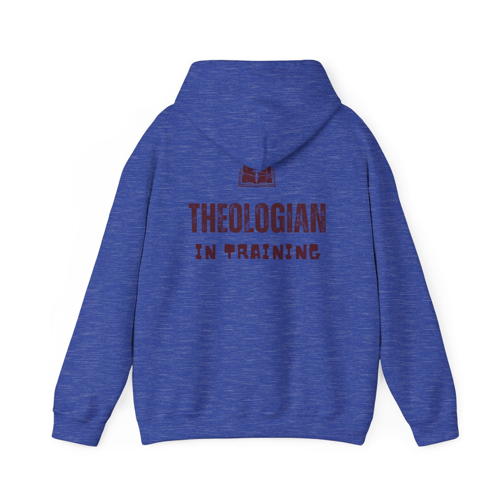 Theologian in Training Hoodie – Open Bible & Cross Christian Hoodie for Faithful Growth Printify
