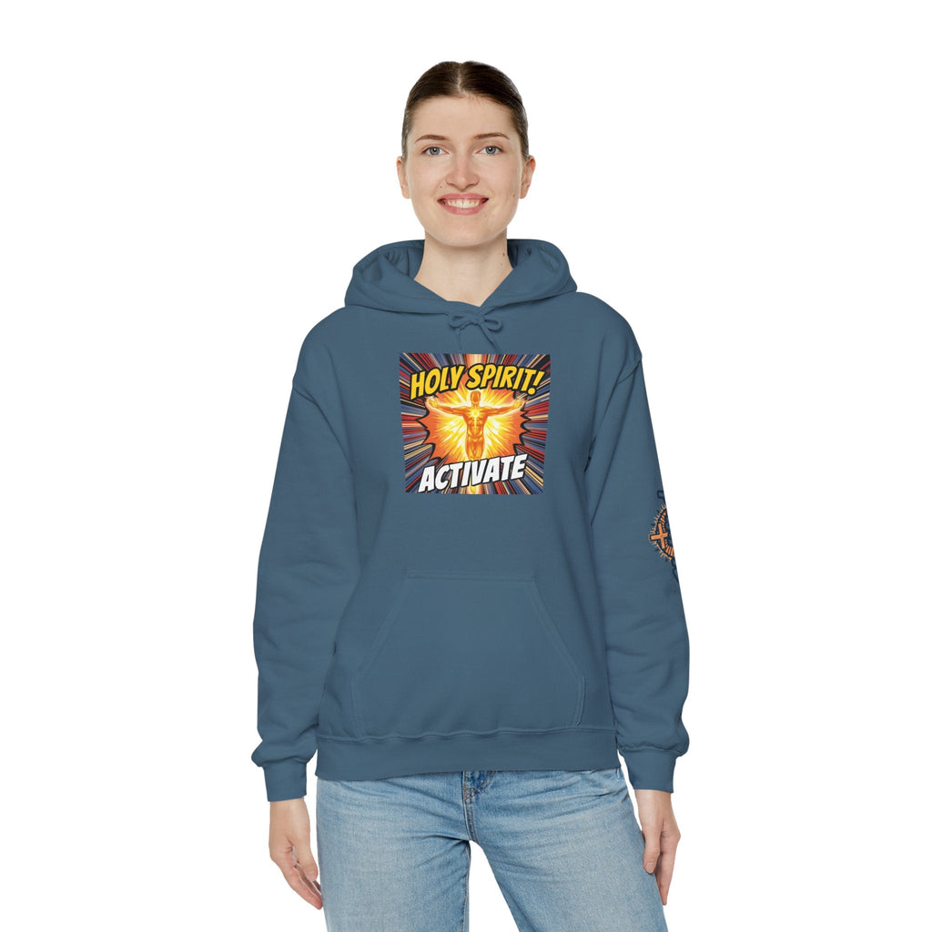 Holy Spirit Activate Hoodie – Superhero Christian Sweatshirt with Vibrant Power-Up Design for Faith-Fueled Boldness Printify