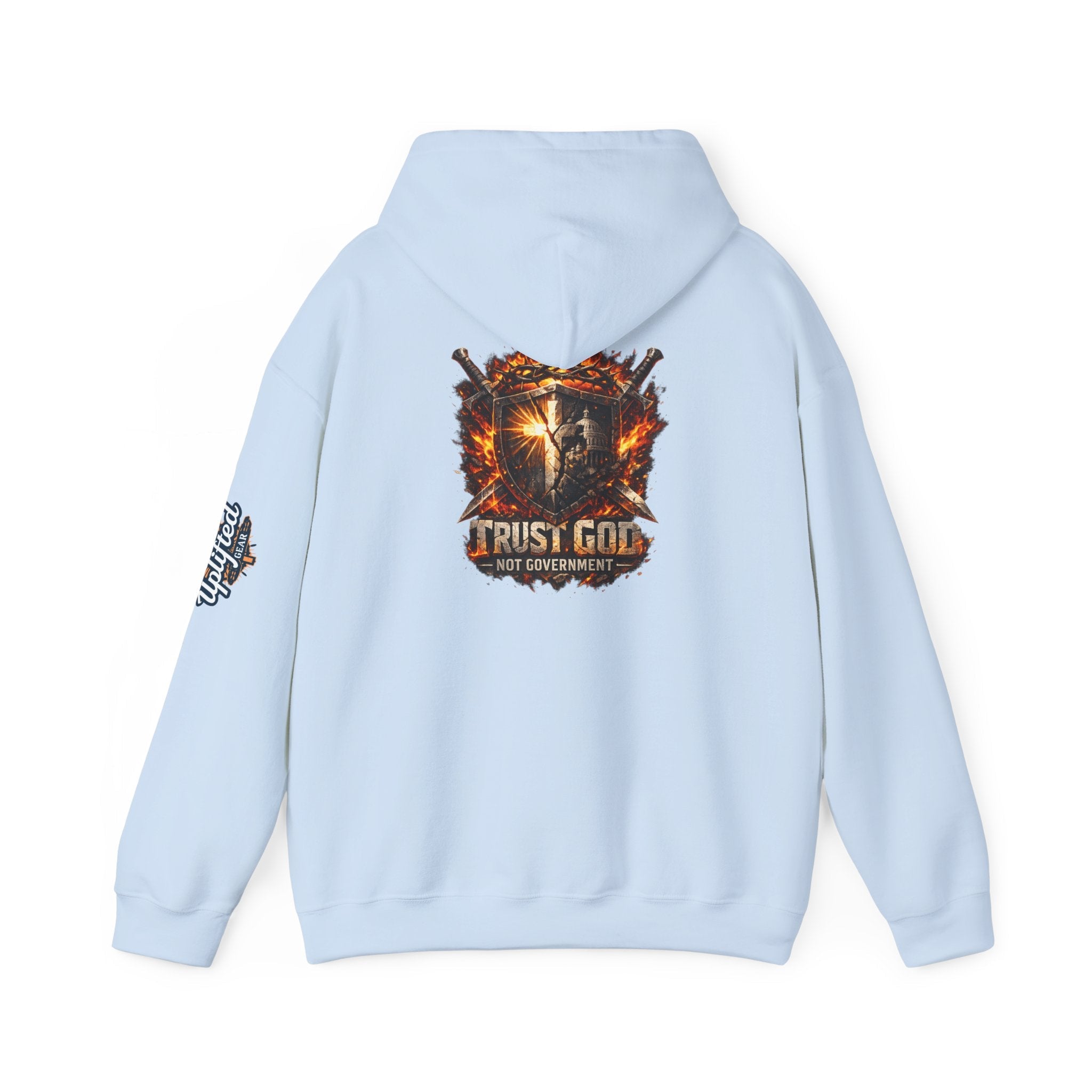 Trust God Not Government Shield Hoodie — Patriotic Christian Faith Hoodie Printify