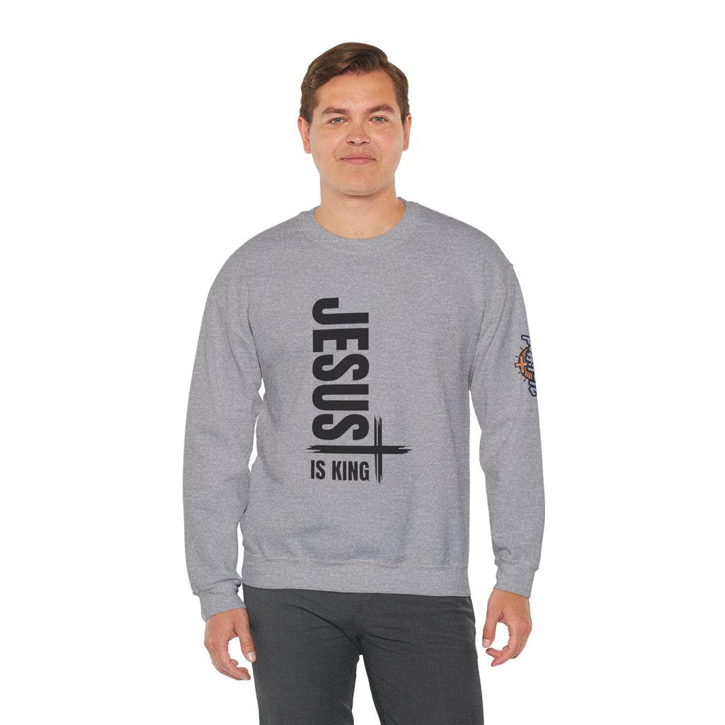 Jesus Is King Sweatshirt | Modern Typographic Cross Christian Sweatshirt Printify