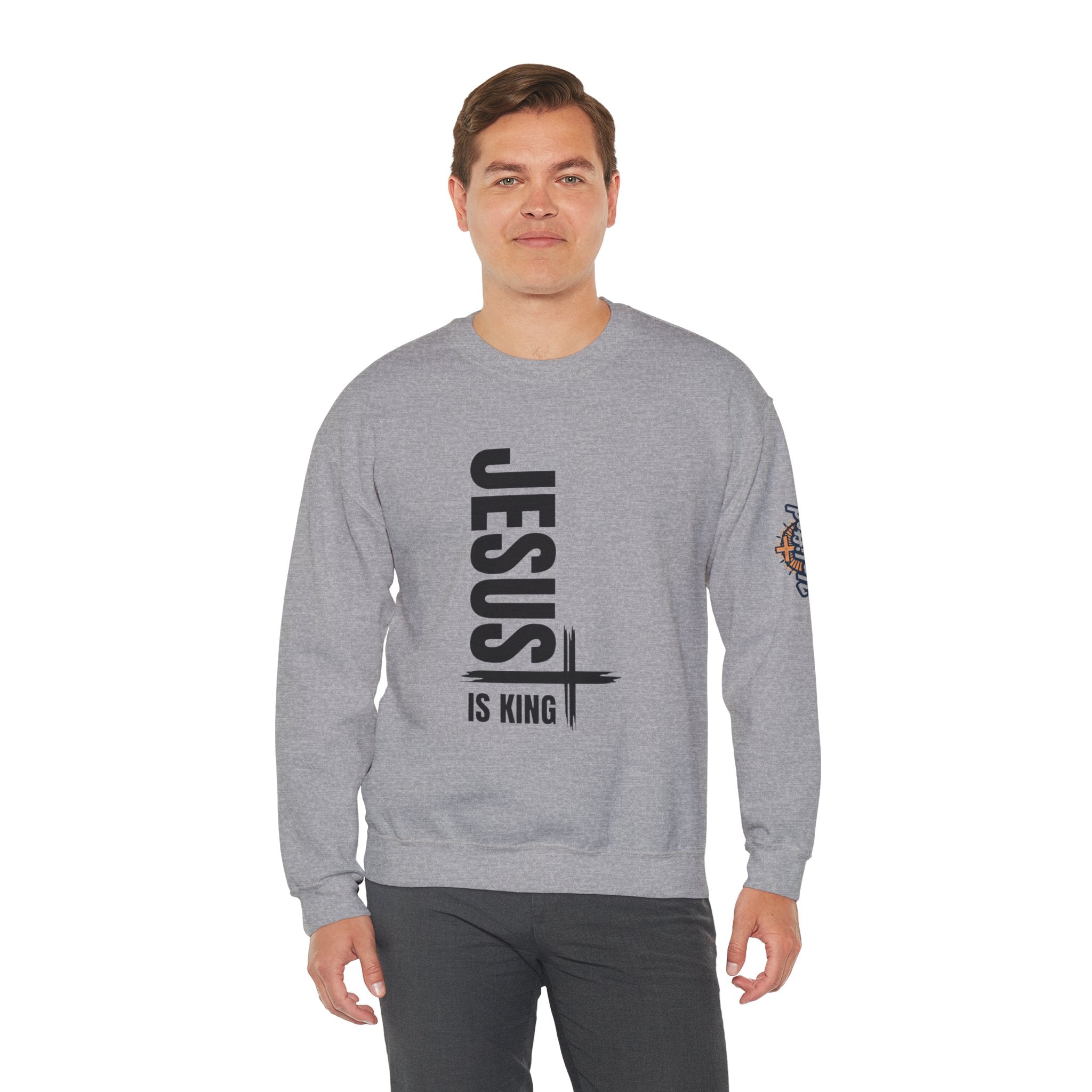 Jesus Is King Sweatshirt | Modern Typographic Cross Christian Sweatshirt Printify