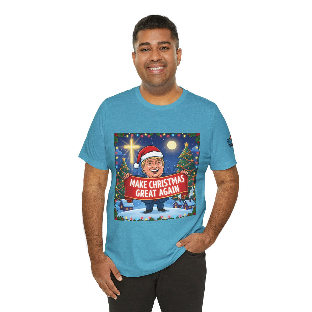 🎄 Make Christmas Great Again – Patriotic Christian Christmas T-Shirt | Bold Holiday Faith Tee | Red & White Banner Design | Uplifted Gear Printify
