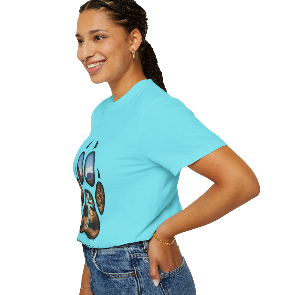 Strong and Courageous T-Shirt – Canine Pawprint Desert Joshua 1:9 Christian Tee Printify