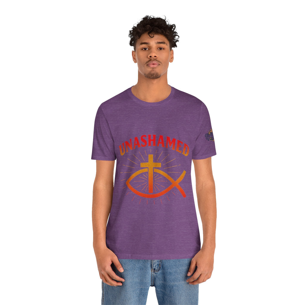 Unashamed T-shirt – Ichthys Jesus Fish & Cross Christian T-shirt for Romans 1:16 Bold Faith Printify