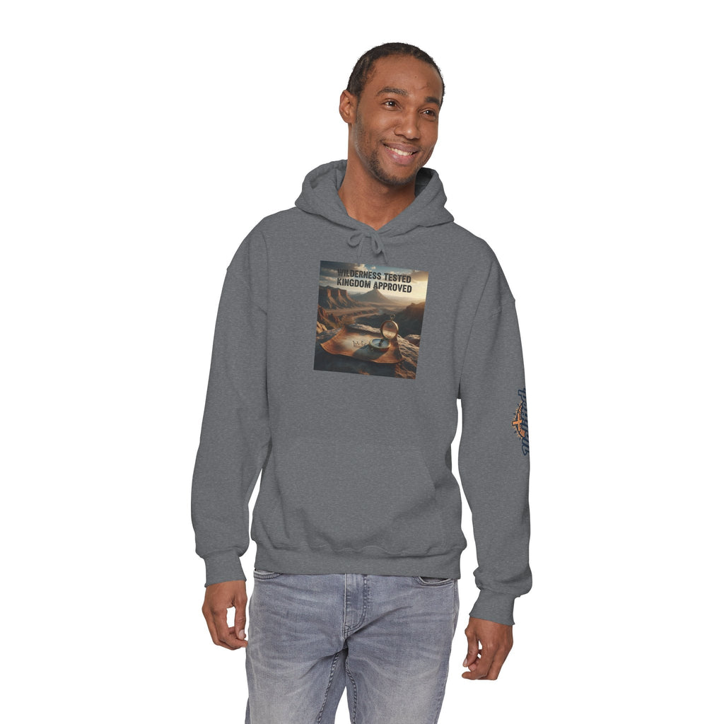 Wilderness Tested Kingdom Approved Hoodie – Mountain Desert Compass Crown Christian Sweatshirt for Biblical Adventure Faith Printify