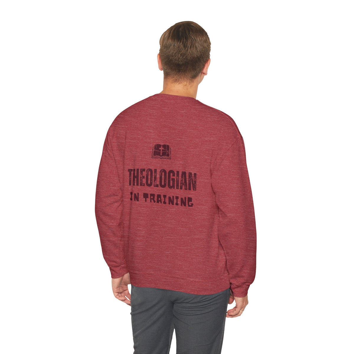 Theologian in Training Sweatshirt – Open Bible & Cross Christian Sweatshirt for Faithful Growth Printify