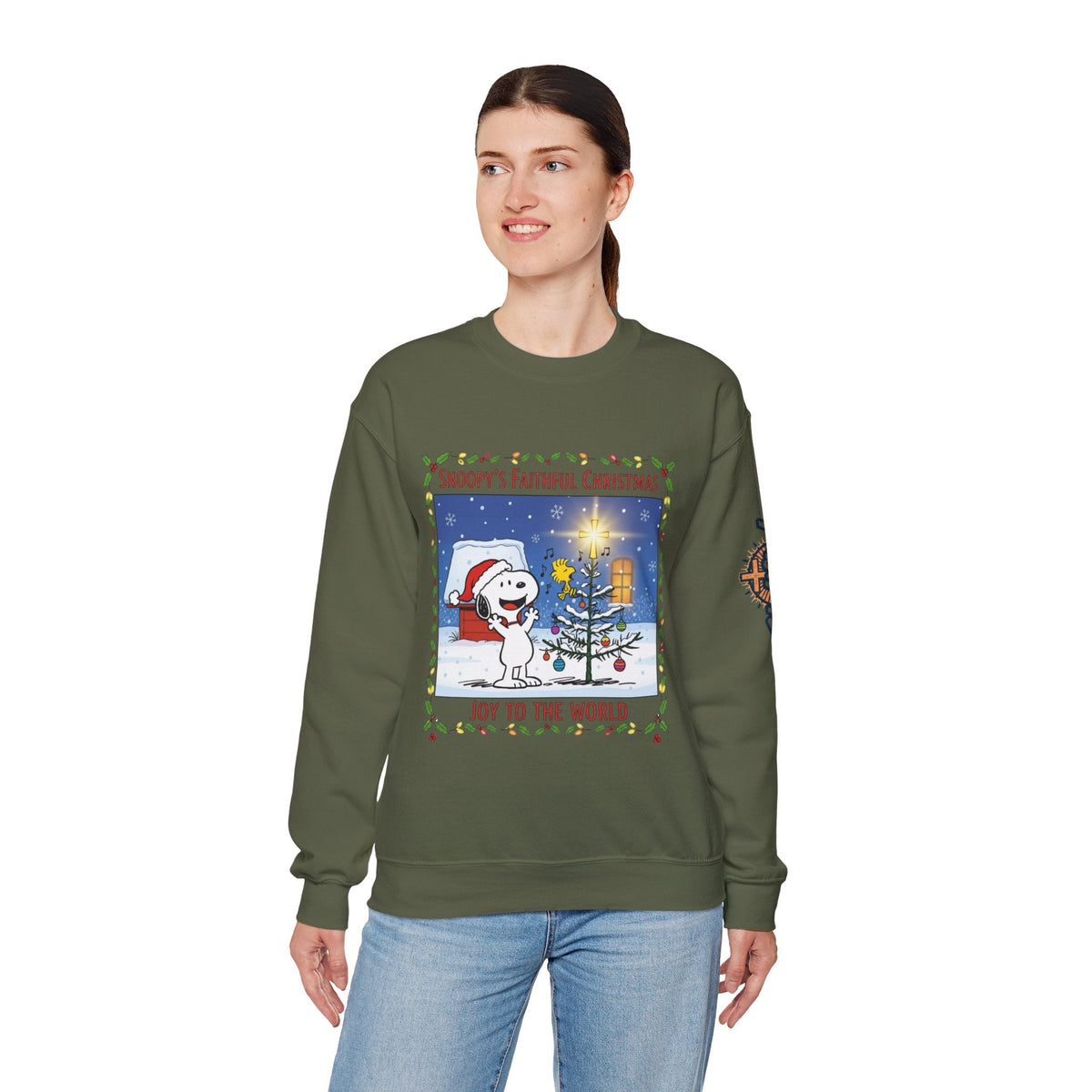 🎄 Faithful Christmas Friends – Christian Holiday Sweatshirt | Festive Tree & Cartoon Duo | Heartwarming Christmas Tee by Uplifted Gear Printify