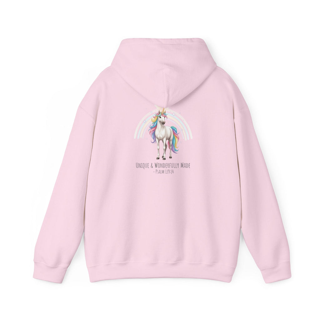 Unique Unicorn Hoodie – Rainbow Cross Psalm 139:14 Christian Hoodie for Wonderfully Made Printify