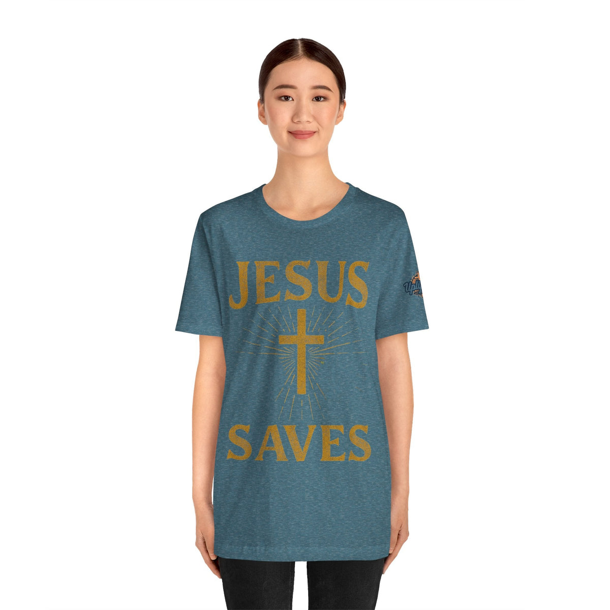 Jesus Saves T-shirt – Radiant Cross & Rays of Light Christian T-shirt for Eternal Hope & Faith Printify