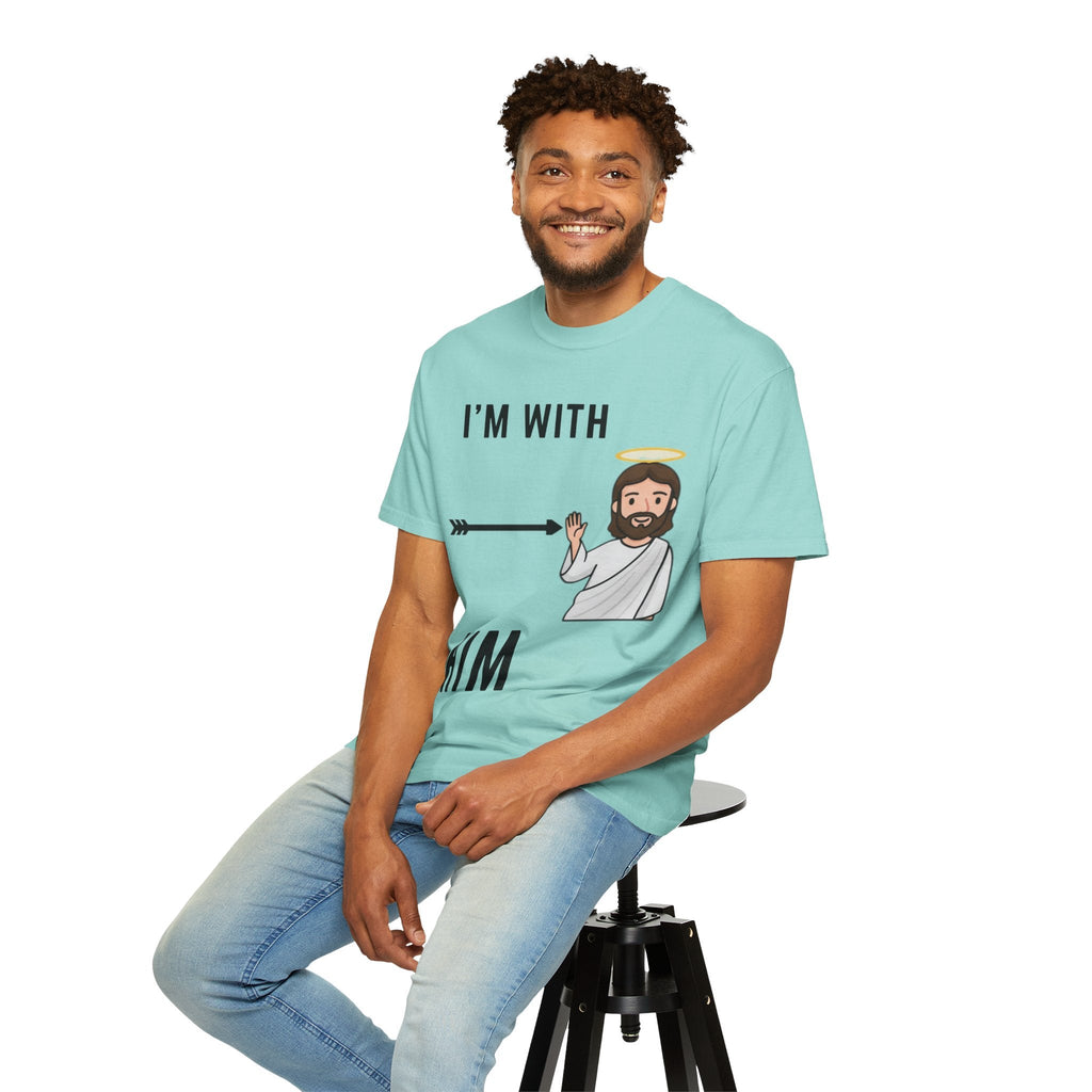 🔥 I’m With Him → Christian T-Shirt | Arrow Pointing to Jesus | Minimalist Faith Tee | Subtle Cross Design | Bible-Inspired Apparel by Uplifted Gear Printify