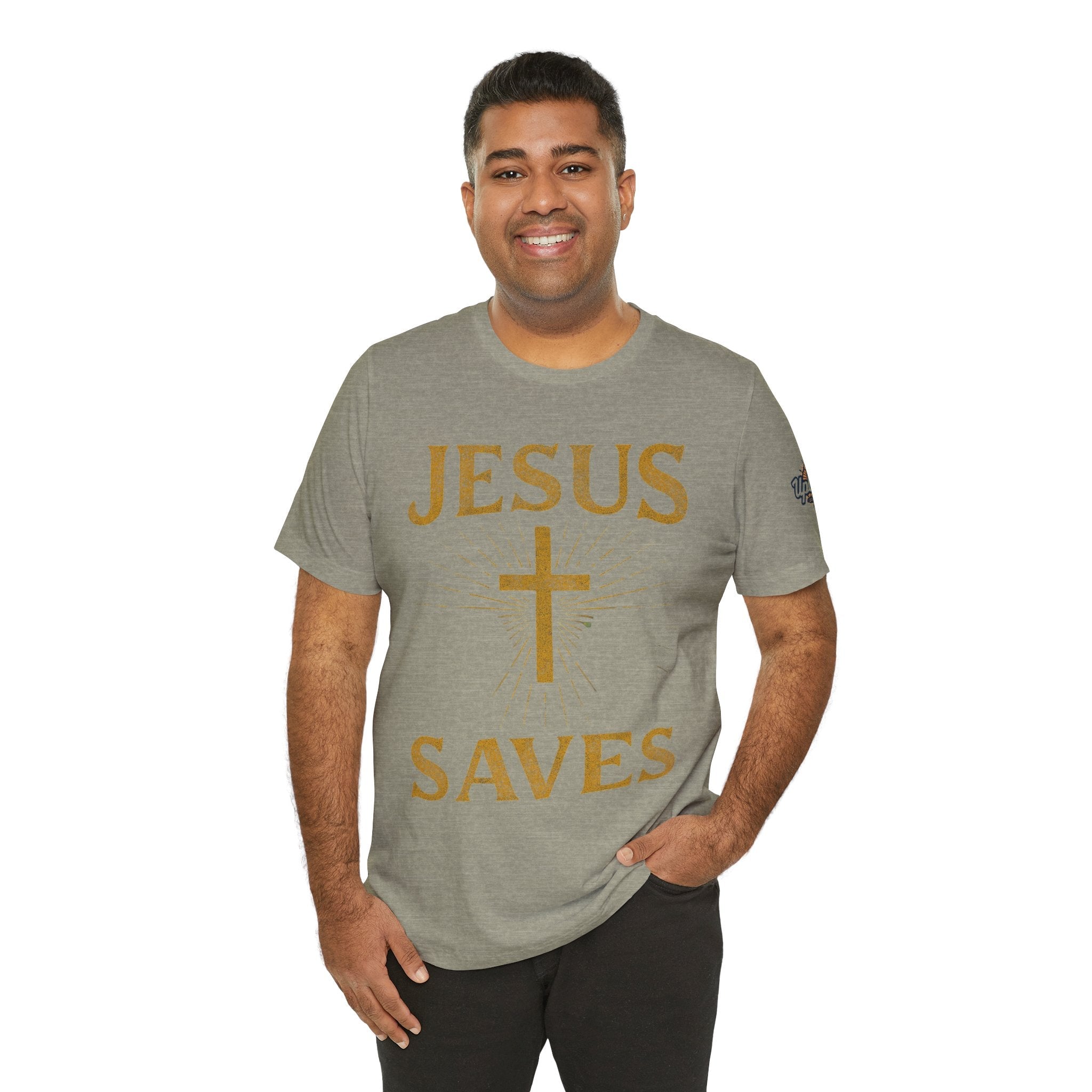 Jesus Saves T-shirt – Radiant Cross & Rays of Light Christian T-shirt for Eternal Hope & Faith Printify
