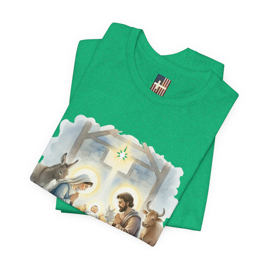 Unto Us a Child is Born T-shirt – Isaiah 9:6 Nativity Manger Scene Christian Christmas T-shirt for Holy Night Faith Printify