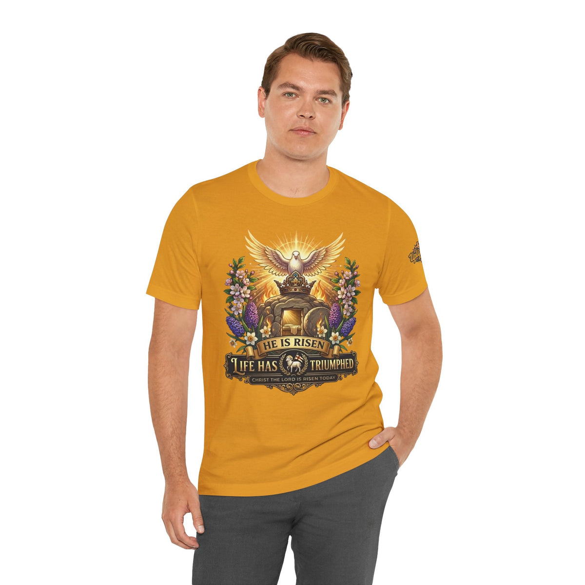 He Is Risen "Life Has Triumphed" T-Shirt — Easter Resurrection Christian Tee Printify