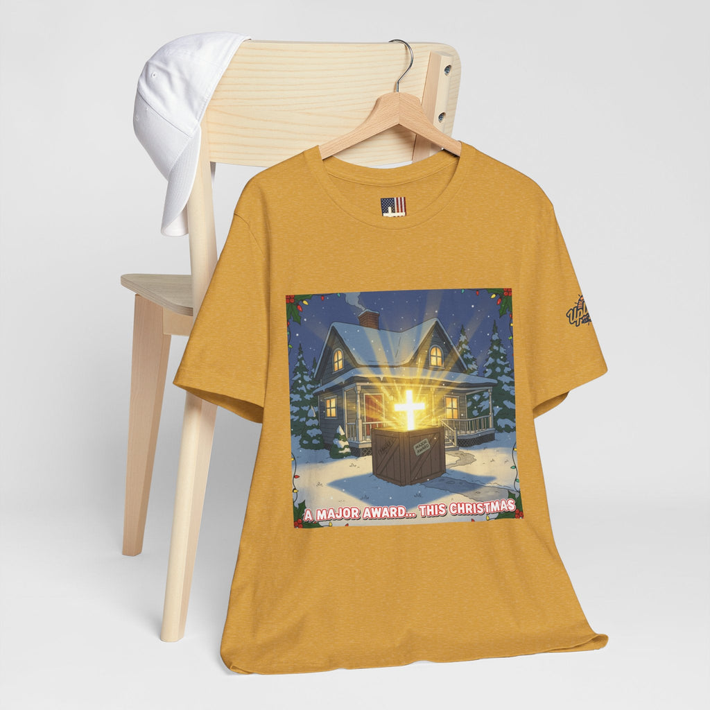 A Major Award This Christmas T-shirt – Fragile Leg Lamp Parody Cross Unboxing Christian T-shirt for Hilarious Faith & Holiday Glow Printify