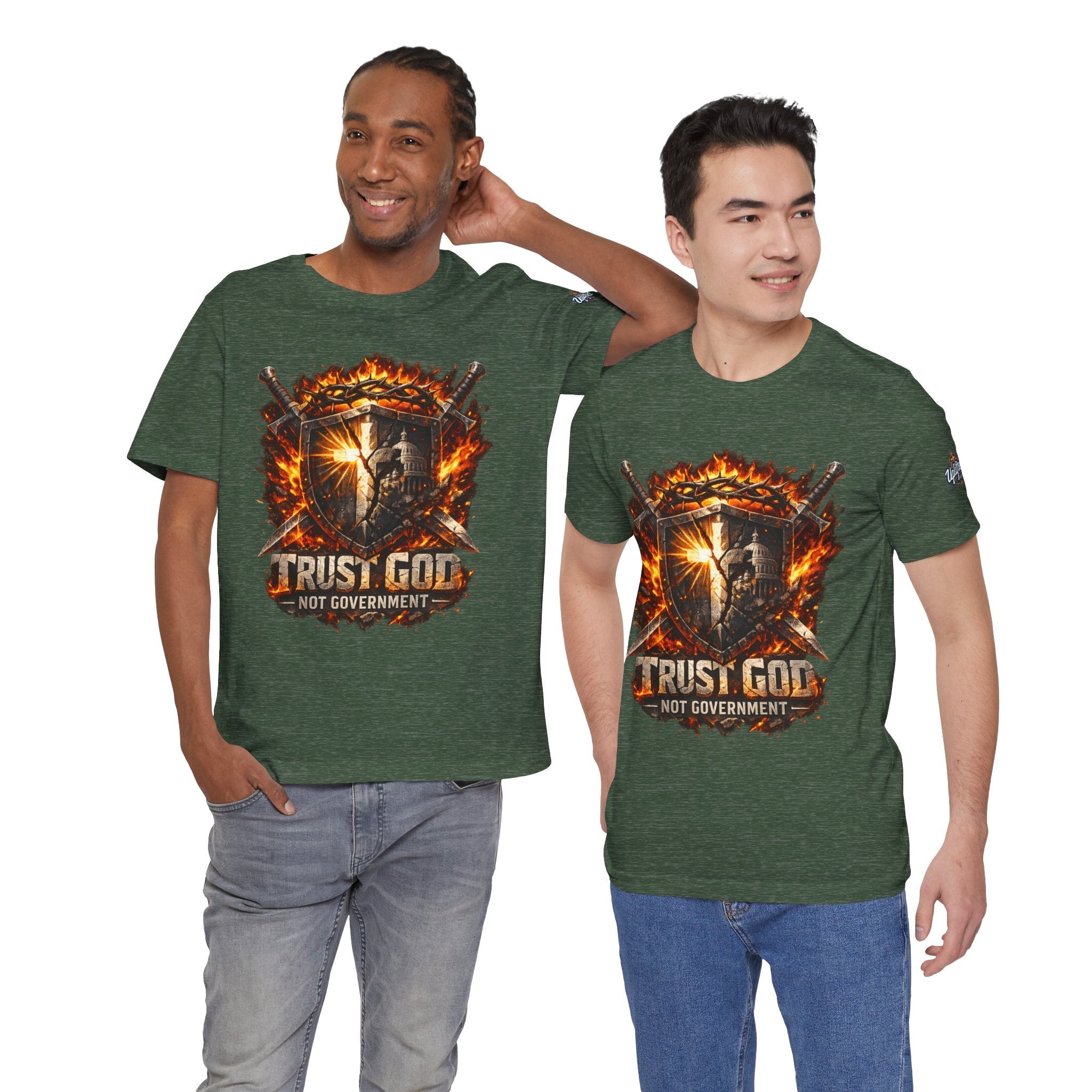 Trust God Not Government Shield Tee — Patriotic Christian Faith T-Shirt Printify