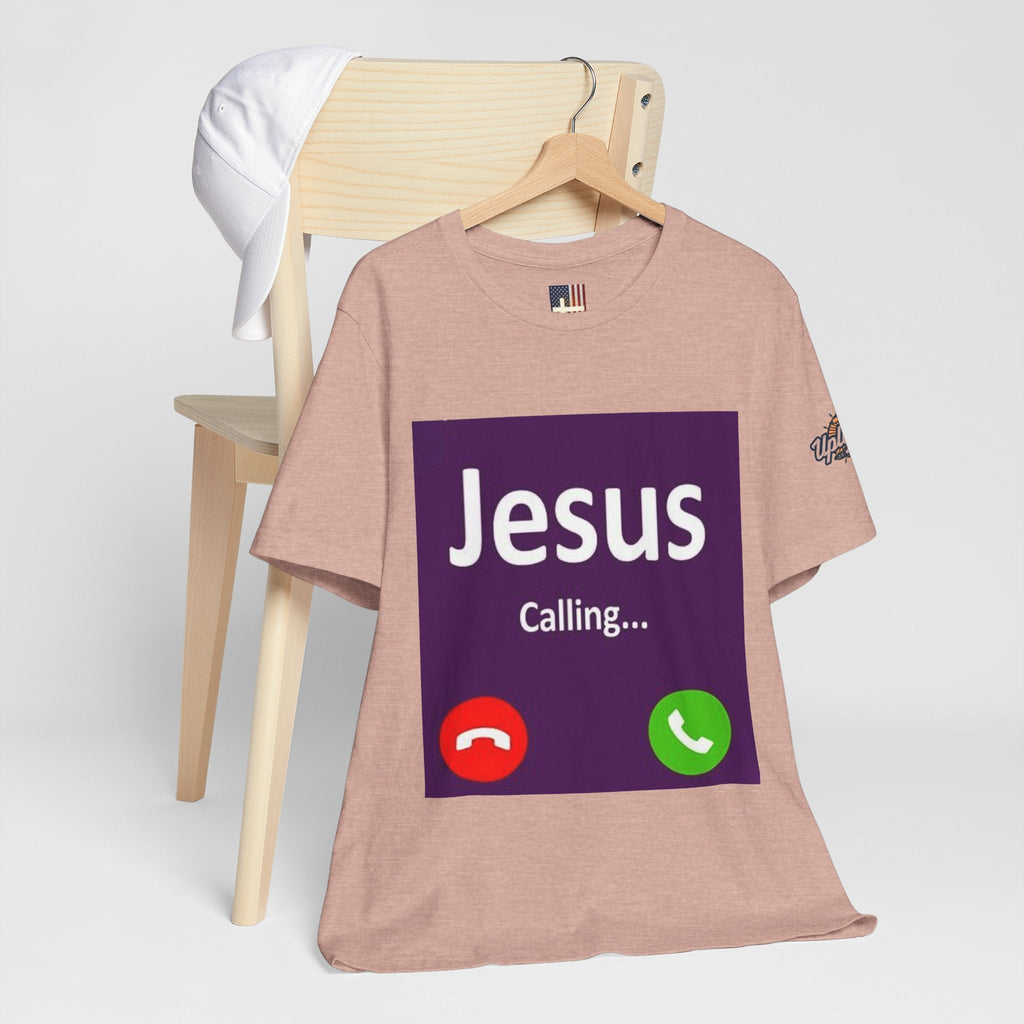 Jesus Calling T-shirt – Funny Cell Phone Screen Christian T-shirt for Divine Connection & Faith Humor Printify