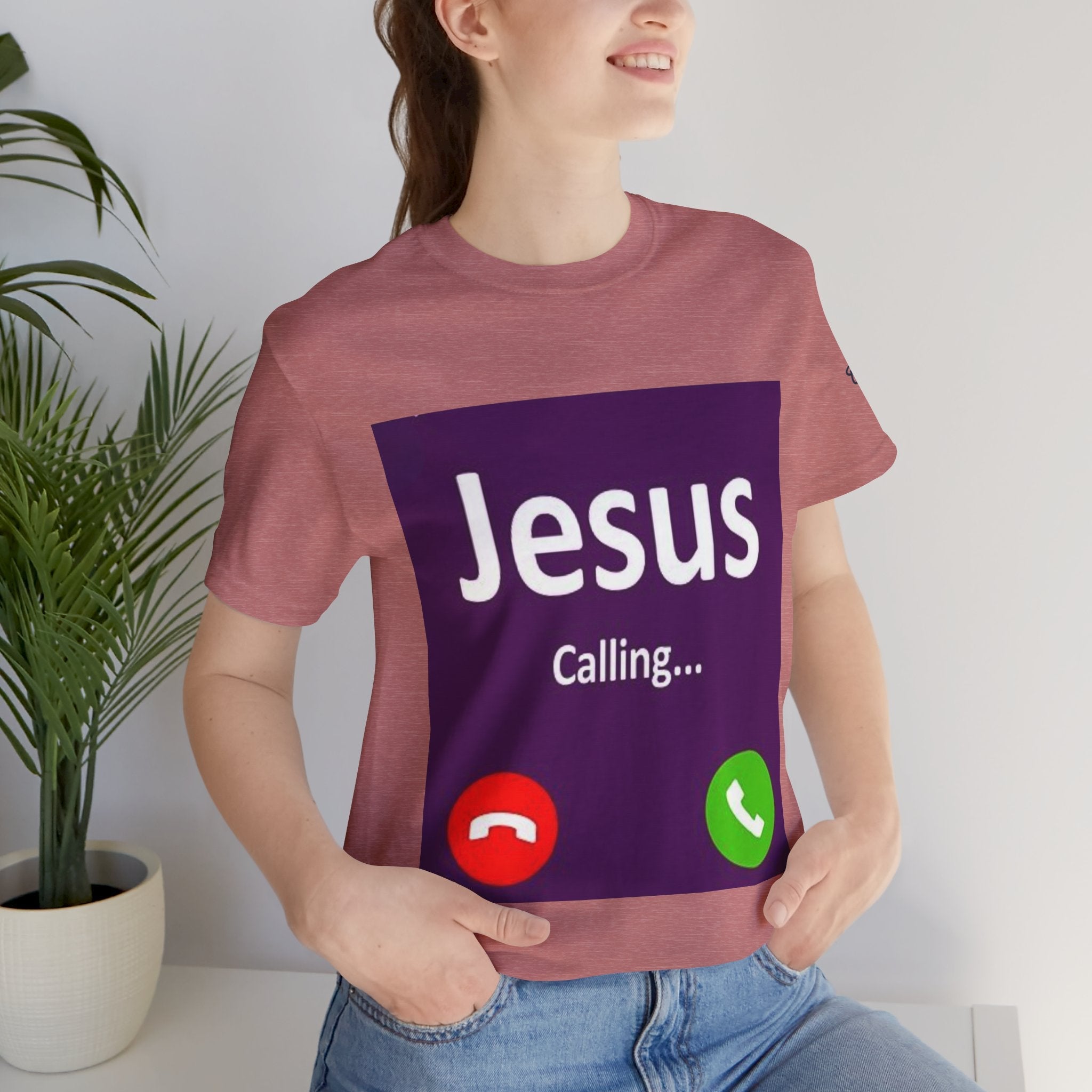Jesus Calling T-shirt – Funny Cell Phone Screen Christian T-shirt for Divine Connection & Faith Humor Printify