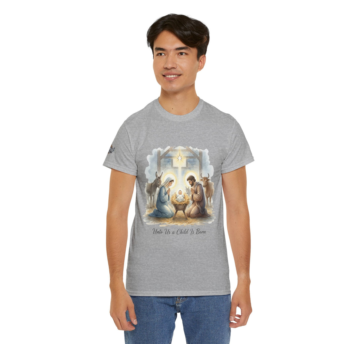 Unto Us a Child is Born T-shirt – Isaiah 9:6 Nativity Manger Scene Christian Christmas T-shirt for Holy Night Faith Printify