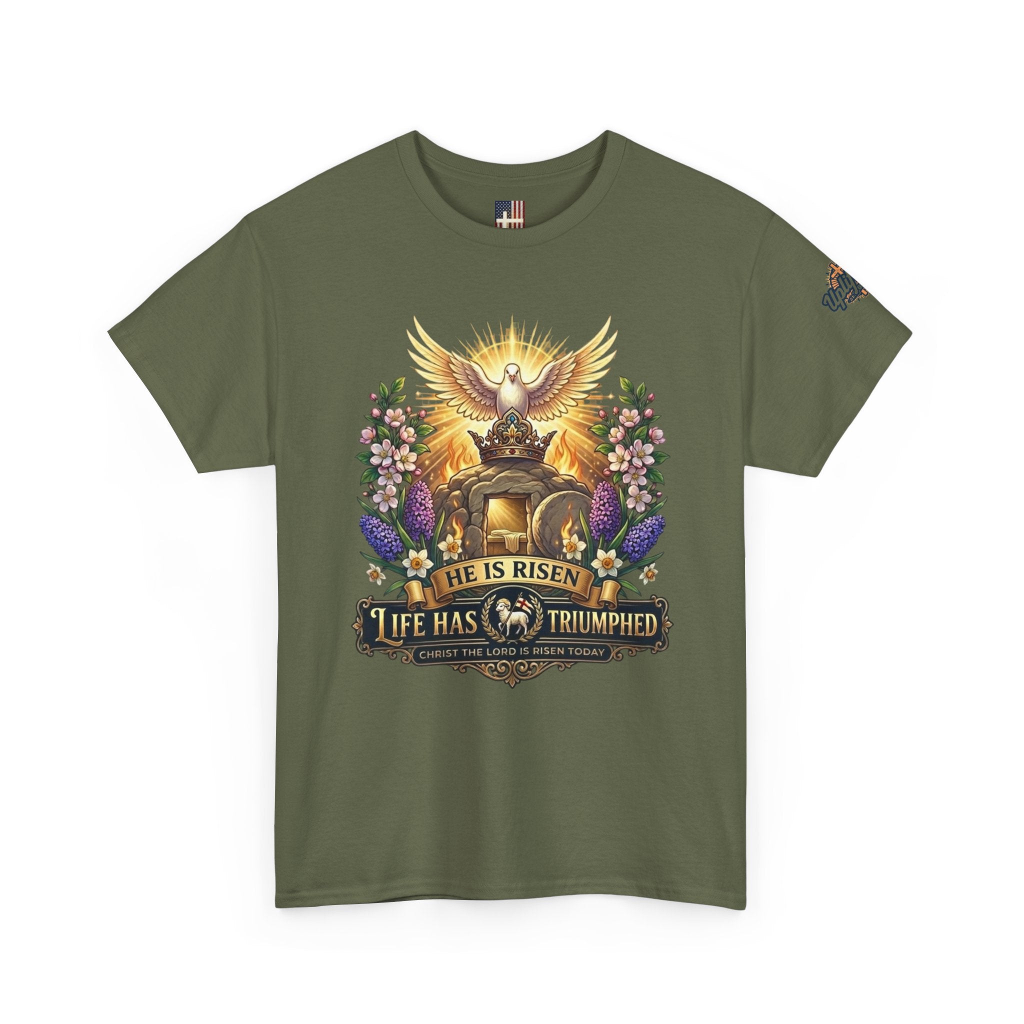He Is Risen "Life Has Triumphed" T-Shirt — Easter Resurrection Christian Tee Printify