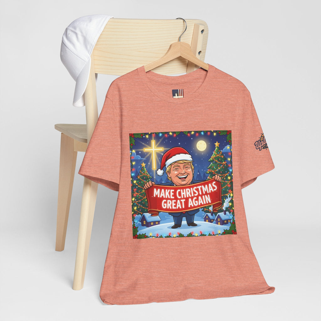 🎄 Make Christmas Great Again – Patriotic Christian Christmas T-Shirt | Bold Holiday Faith Tee | Red & White Banner Design | Uplifted Gear Printify