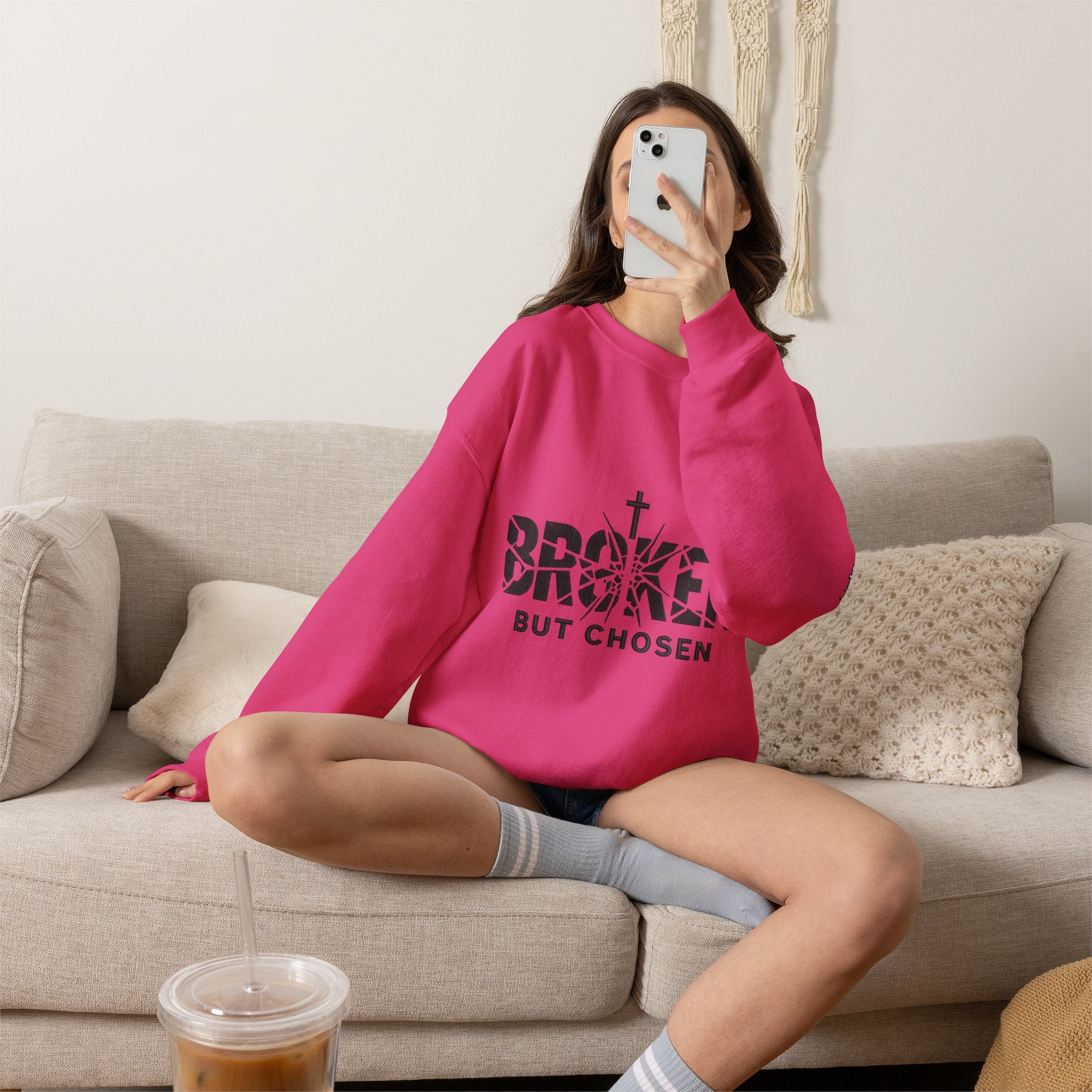 Broken But Chosen Crewneck Sweatshirt Printify