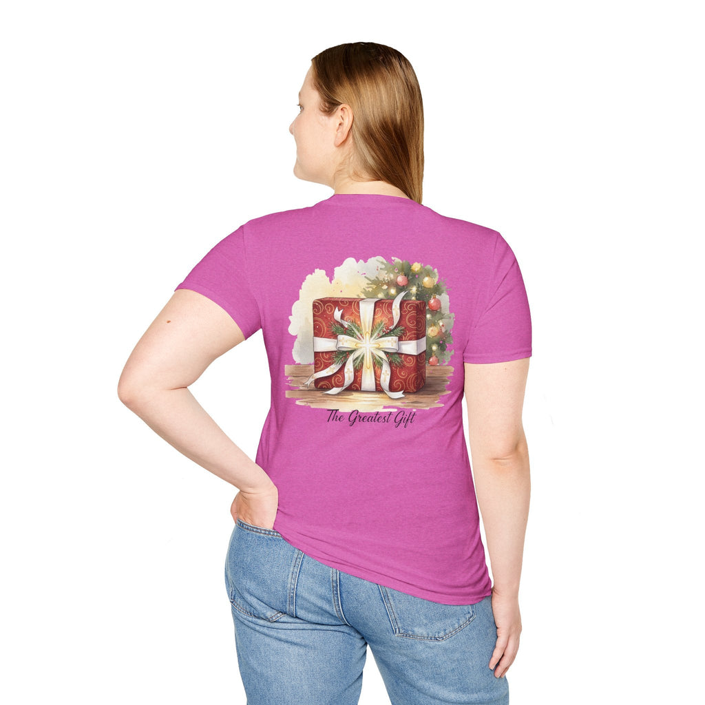 The Greatest Gift T-shirt – Cross Bow Present Christian T-shirt for Christmas Salvation & Eternal Faith Printify