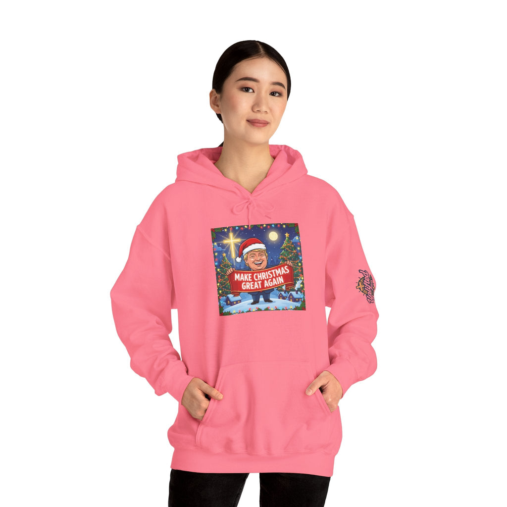 🎄 Make Christmas Great Again – Patriotic Christian Christmas Hoodie | Bold Holiday Faith Tee | Red & White Banner Design | Uplifted Gear Printify
