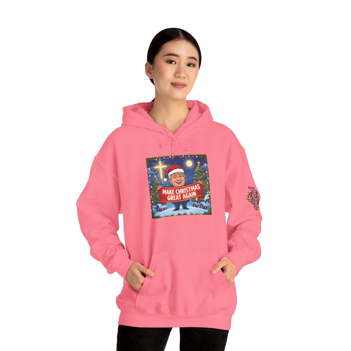 🎄 Make Christmas Great Again – Patriotic Christian Christmas Hoodie | Bold Holiday Faith Tee | Red & White Banner Design | Uplifted Gear Printify