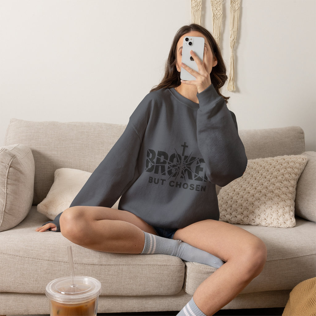 Broken But Chosen Crewneck Sweatshirt Printify