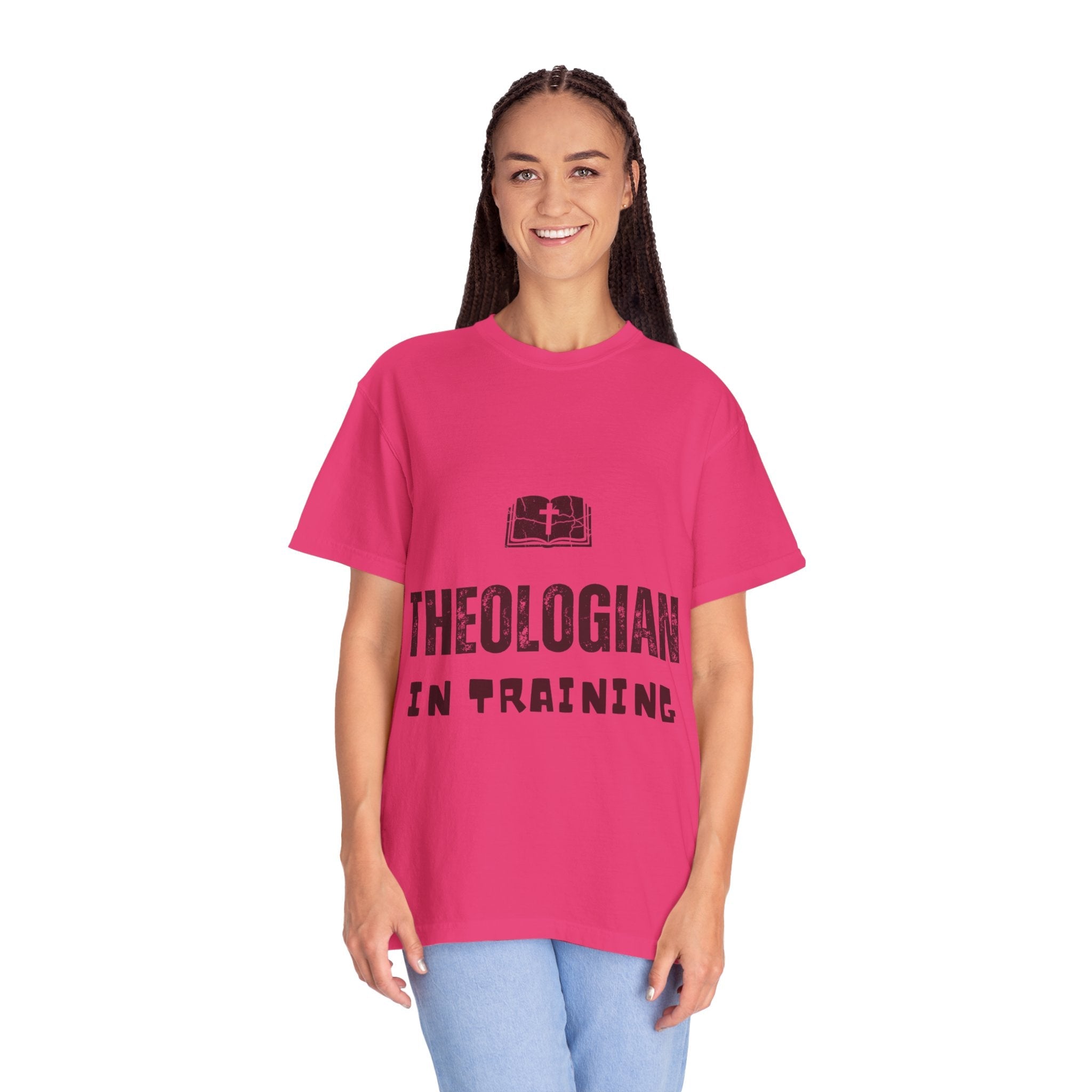 Theologian in Training T-Shirt – Open Bible & Cross Christian Tee for Faithful Learners Printify
