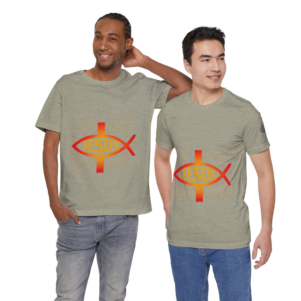 Jesus Ichthys T-shirt – Christian Fish Symbol with Cross & Jesus Inscription T-shirt for Eternal Faith & Streetwear Printify