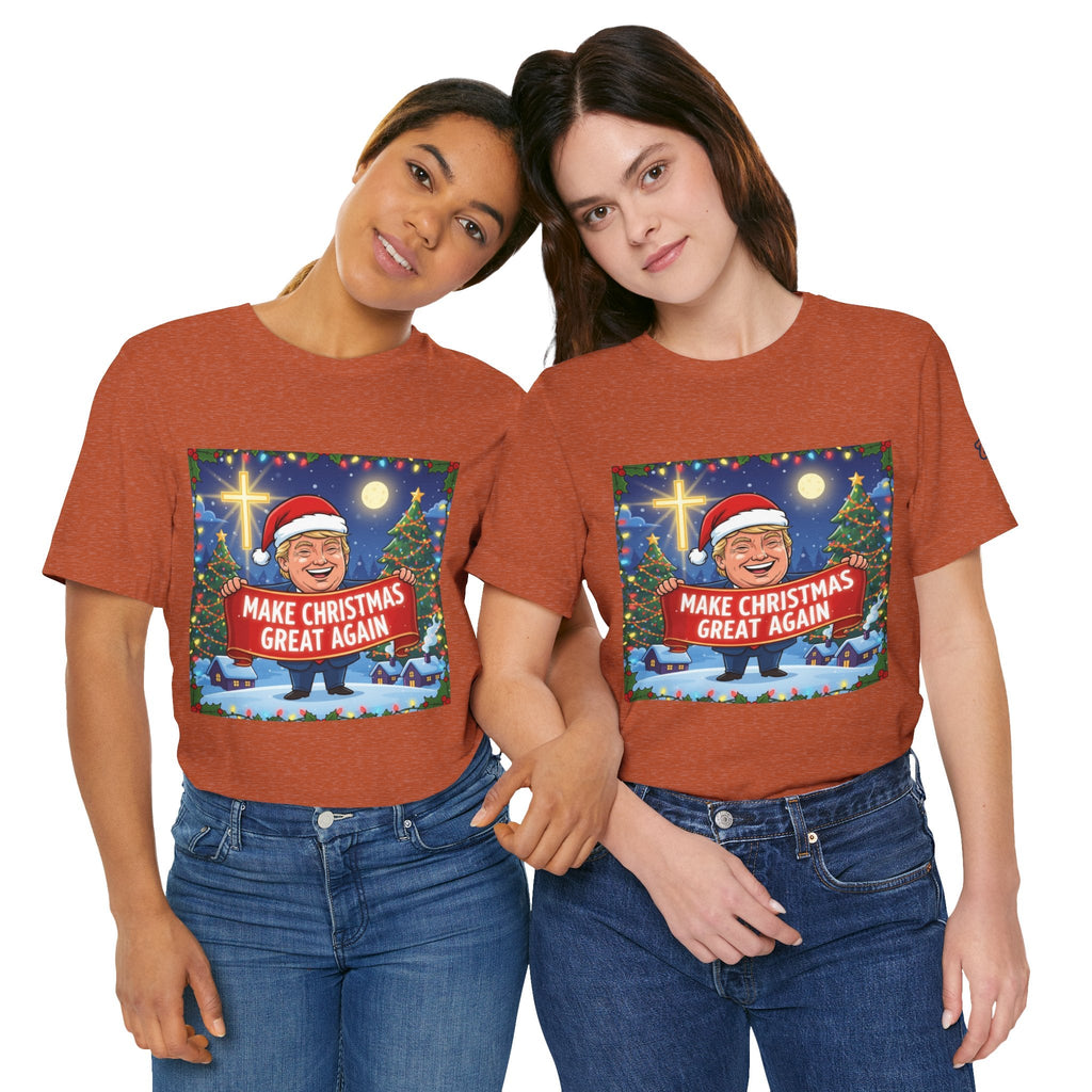 🎄 Make Christmas Great Again – Patriotic Christian Christmas T-Shirt | Bold Holiday Faith Tee | Red & White Banner Design | Uplifted Gear Printify