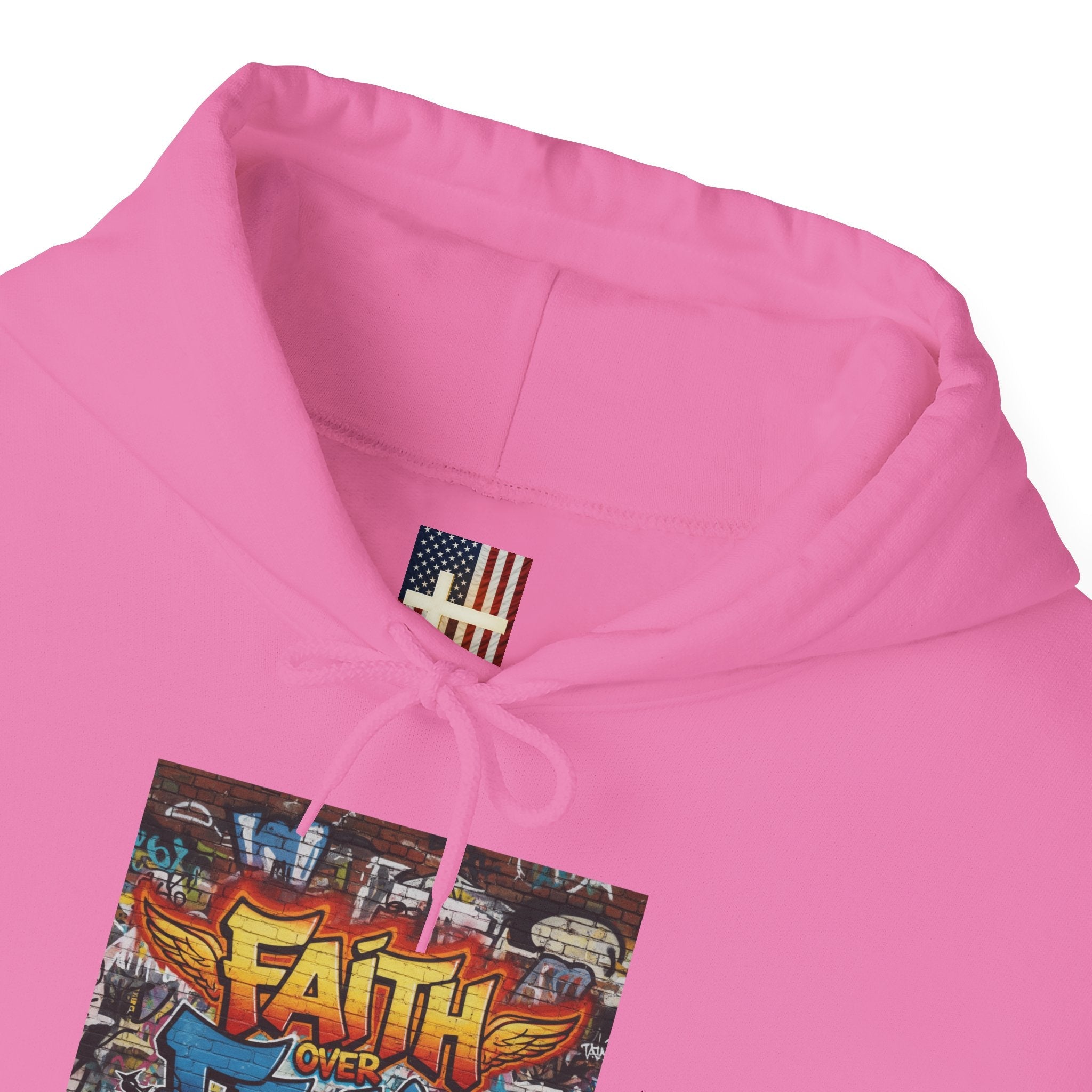 Faith Over Fear Hoodie – Graffiti Wall Christian Sweatshirt for Bold 2 Corinthians 5:7 Streetwear & Unshakable Faith Printify