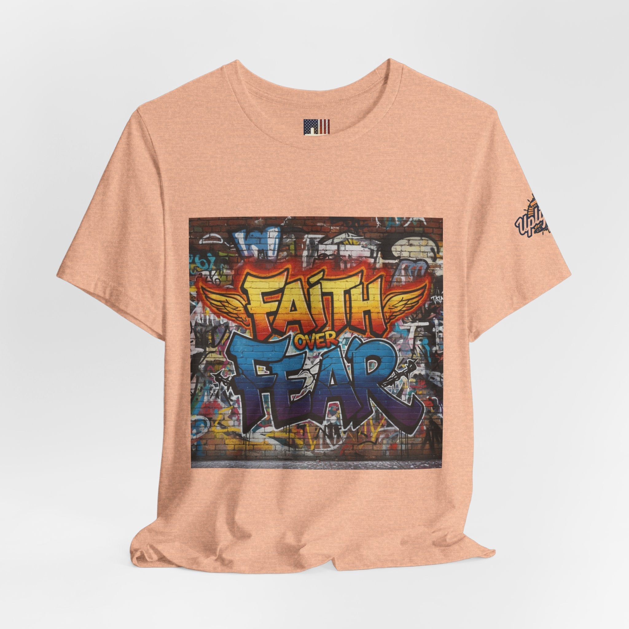 Faith Over Fear T-shirt – Graffiti Wall Christian T-shirt for Bold 2 Corinthians 5:7 Streetwear & Unshakable Faith Printify