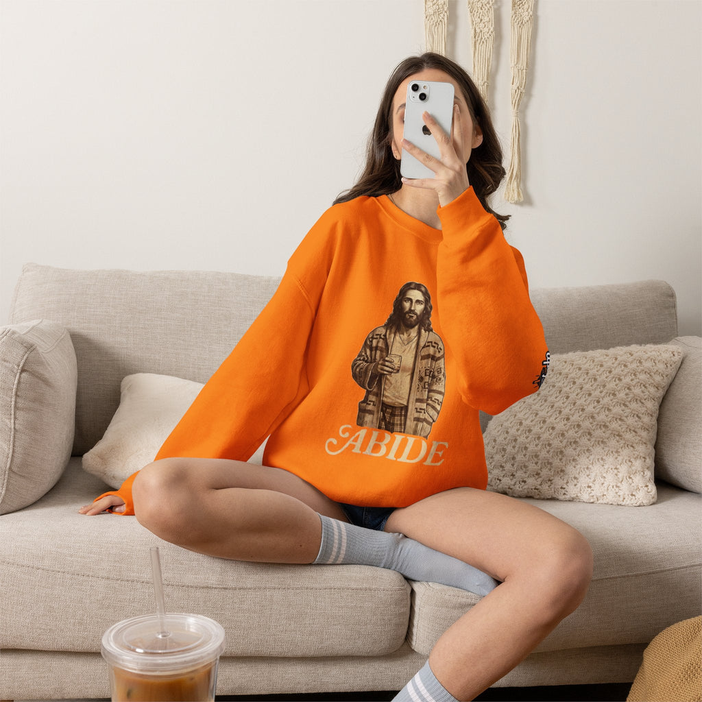 Abide Jesus Sweatshirt — Vintage 'The Dude' Religious Graphic Sweatshirt Printify