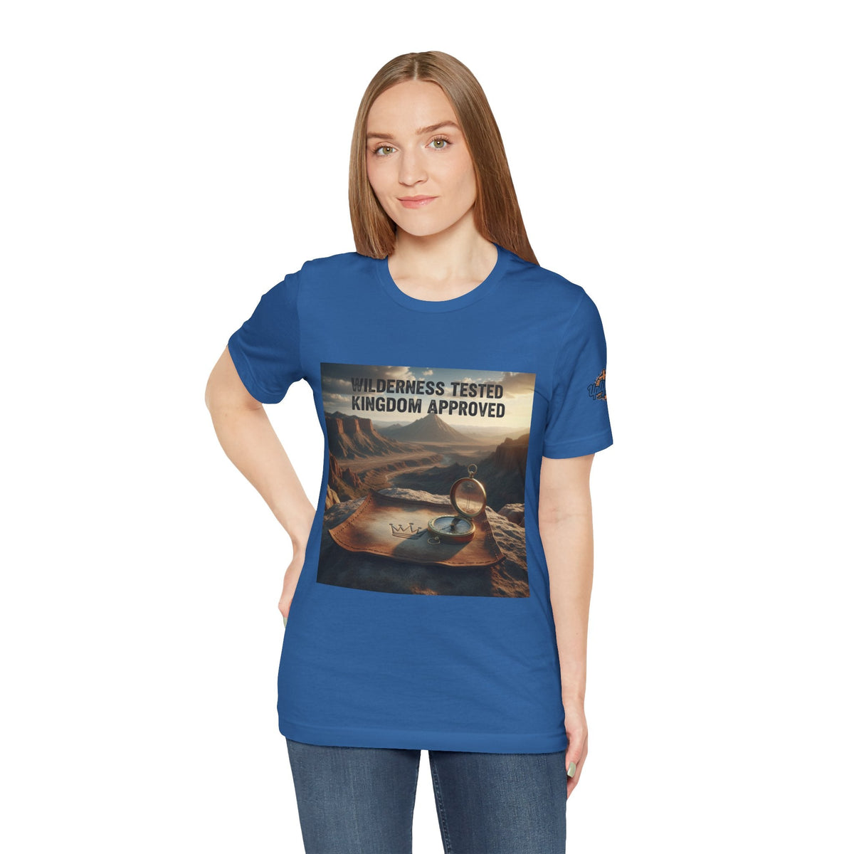 Wilderness Tested Kingdom Approved T-shirt – Mountain Desert Compass Crown Christian T-shirt for Biblical Adventure Faith Printify