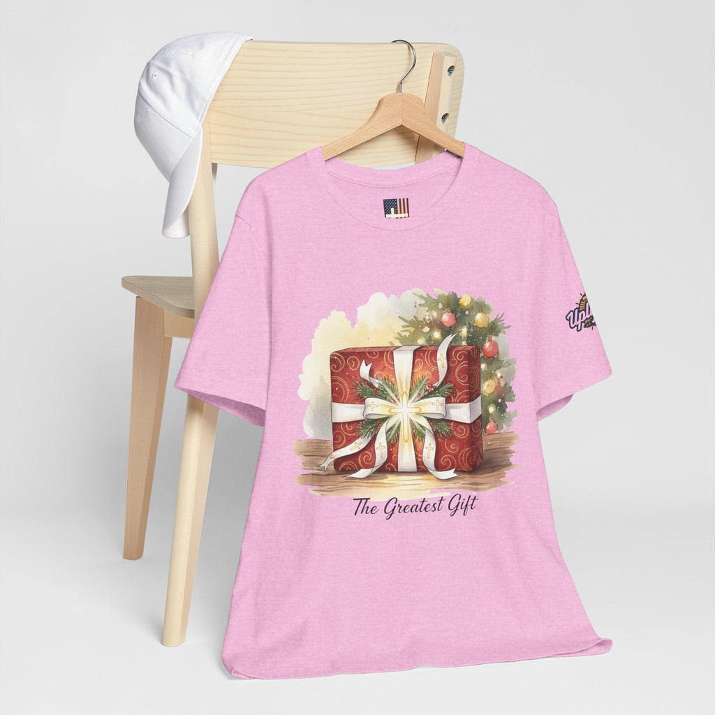 The Greatest Gift T-shirt – Cross Bow Present Christian T-shirt for Christmas Salvation & Eternal Faith Printify