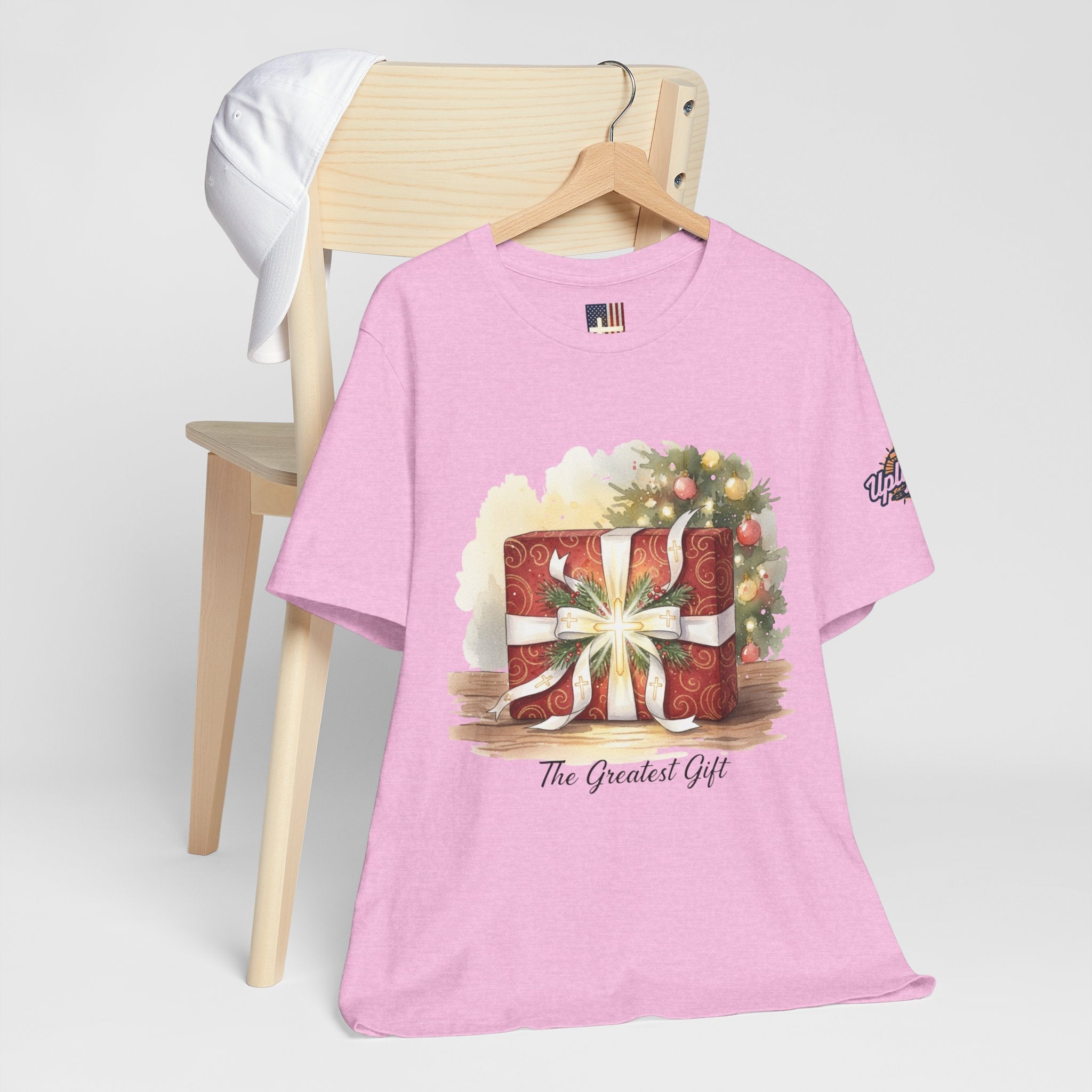 The Greatest Gift T-shirt – Cross Bow Present Christian T-shirt for Christmas Salvation & Eternal Faith Printify