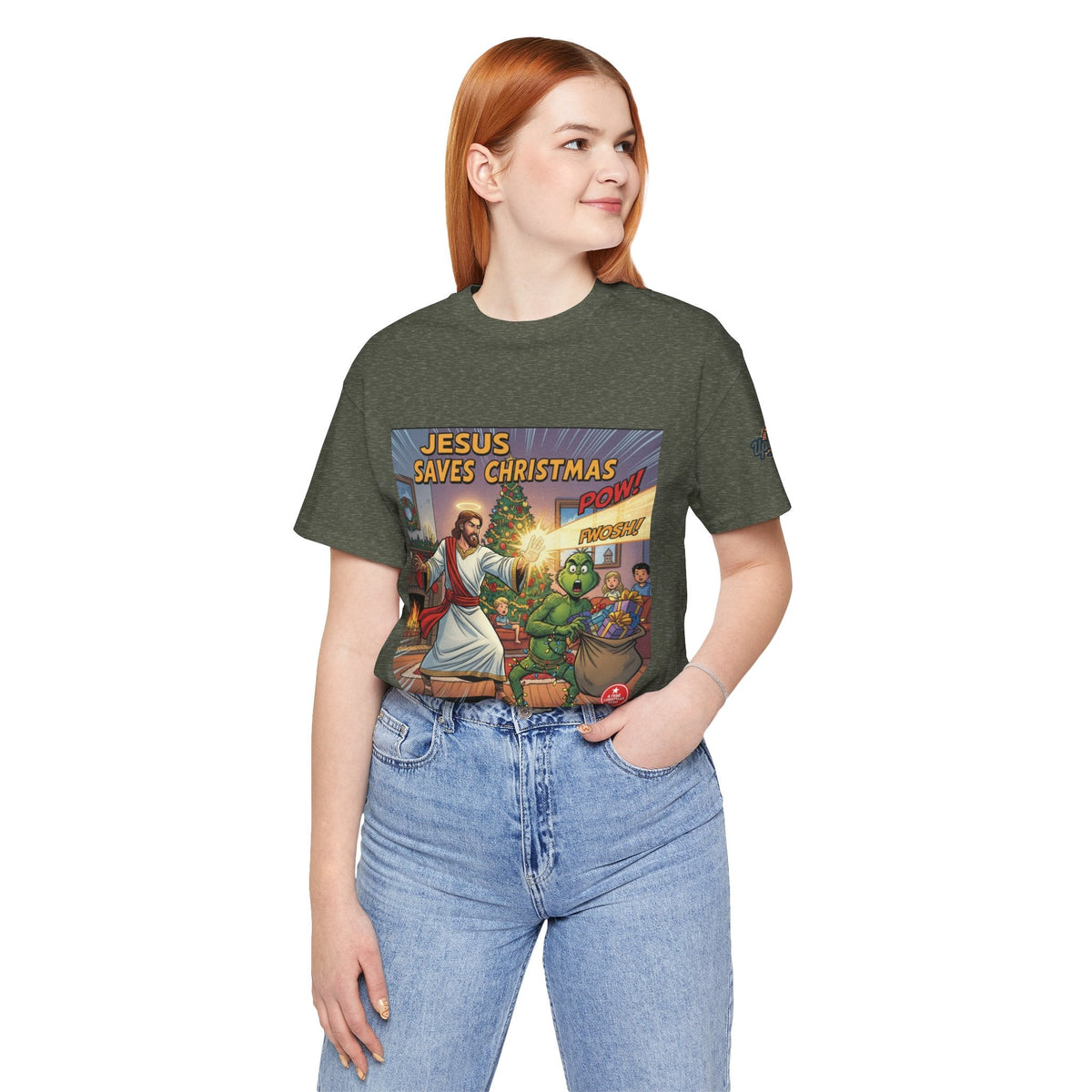 Jesus Saves Christmas T-shirt – Grinch vs Savior Light Battle Christian T-shirt for Hilarious Holiday Faith & True Joy Printify