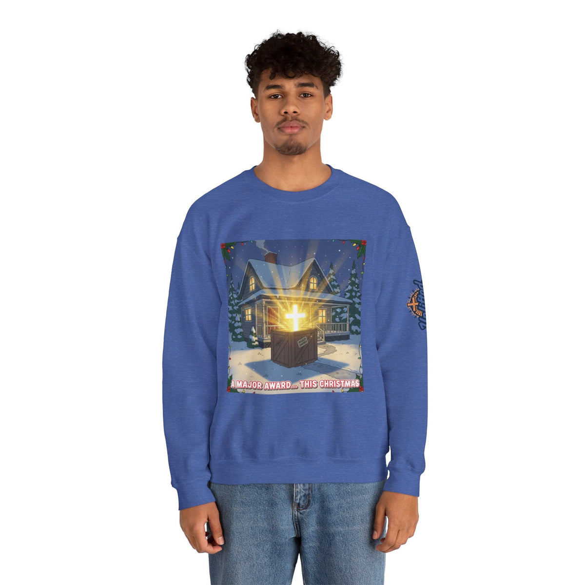 A Major Award This Christmas Sweatshirt – Fragile Leg Lamp Parody Cross Unboxing Christian Sweatshirt for Hilarious Faith & Holiday Glow Printify