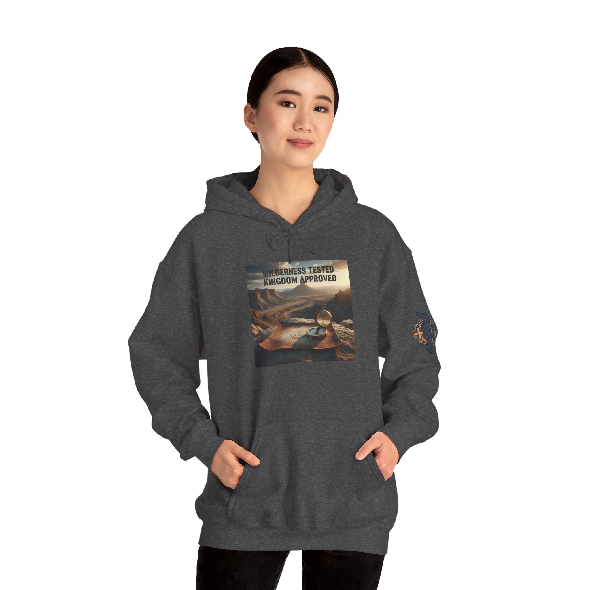 Wilderness Tested Kingdom Approved Hoodie – Mountain Desert Compass Crown Christian Sweatshirt for Biblical Adventure Faith Printify