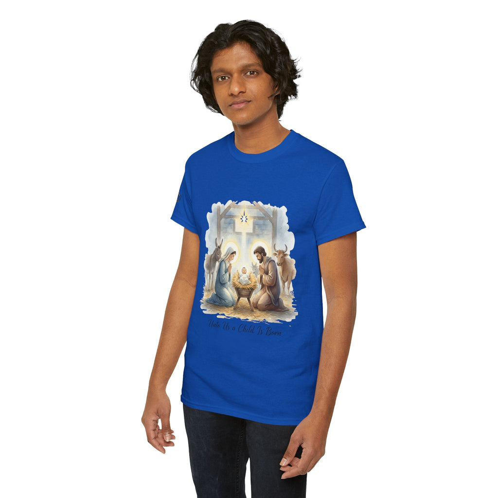 Unto Us a Child is Born T-shirt – Isaiah 9:6 Nativity Manger Scene Christian Christmas T-shirt for Holy Night Faith Printify
